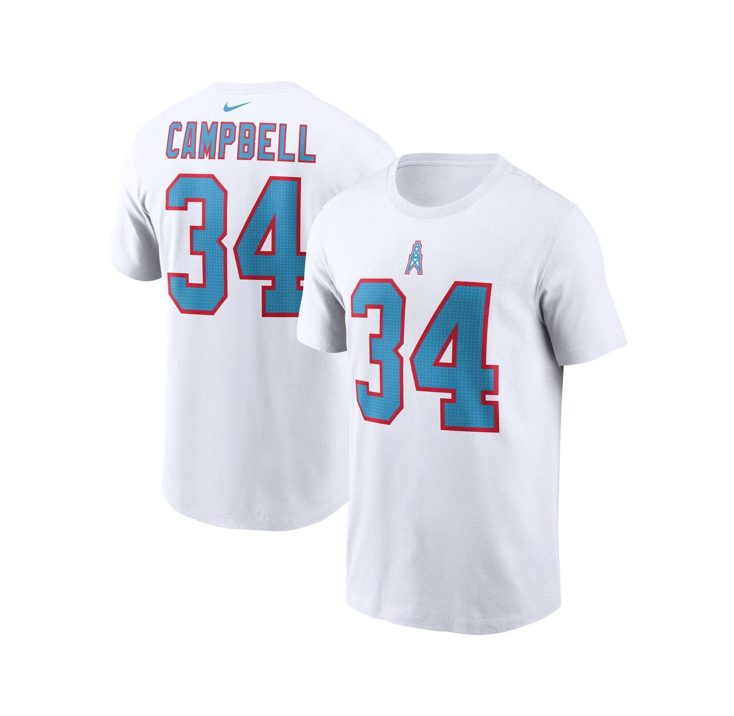 Men's Earl Campbell White Houston Oilers Retired Player Name & Number T-Shirt