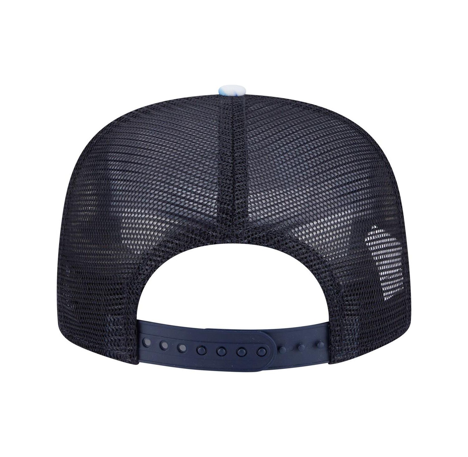 Men's Navy New York Yankees Adventure Pattern Golfer Trucker Snapback Hat