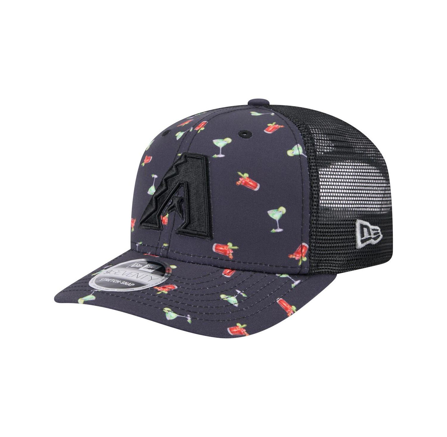 Men's Black Arizona Diamondbacks Adventure Drinks Pattern 9SEVENTY Stretch-Snap Hat