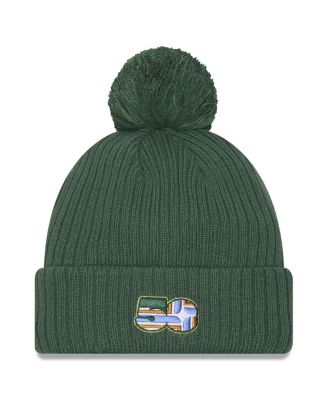 Мужская вязаная шапка New Era из зеленого трикотажа Portland Timbers 2025, застегивающаяся на крючок и украшенная помпоном