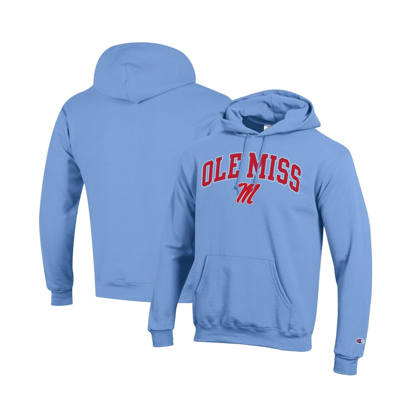 Мужское худи Champion Light Blue Ole Miss Rebels Arched Logo Fleece Pullover, цвет: Светлый синий — фото 1