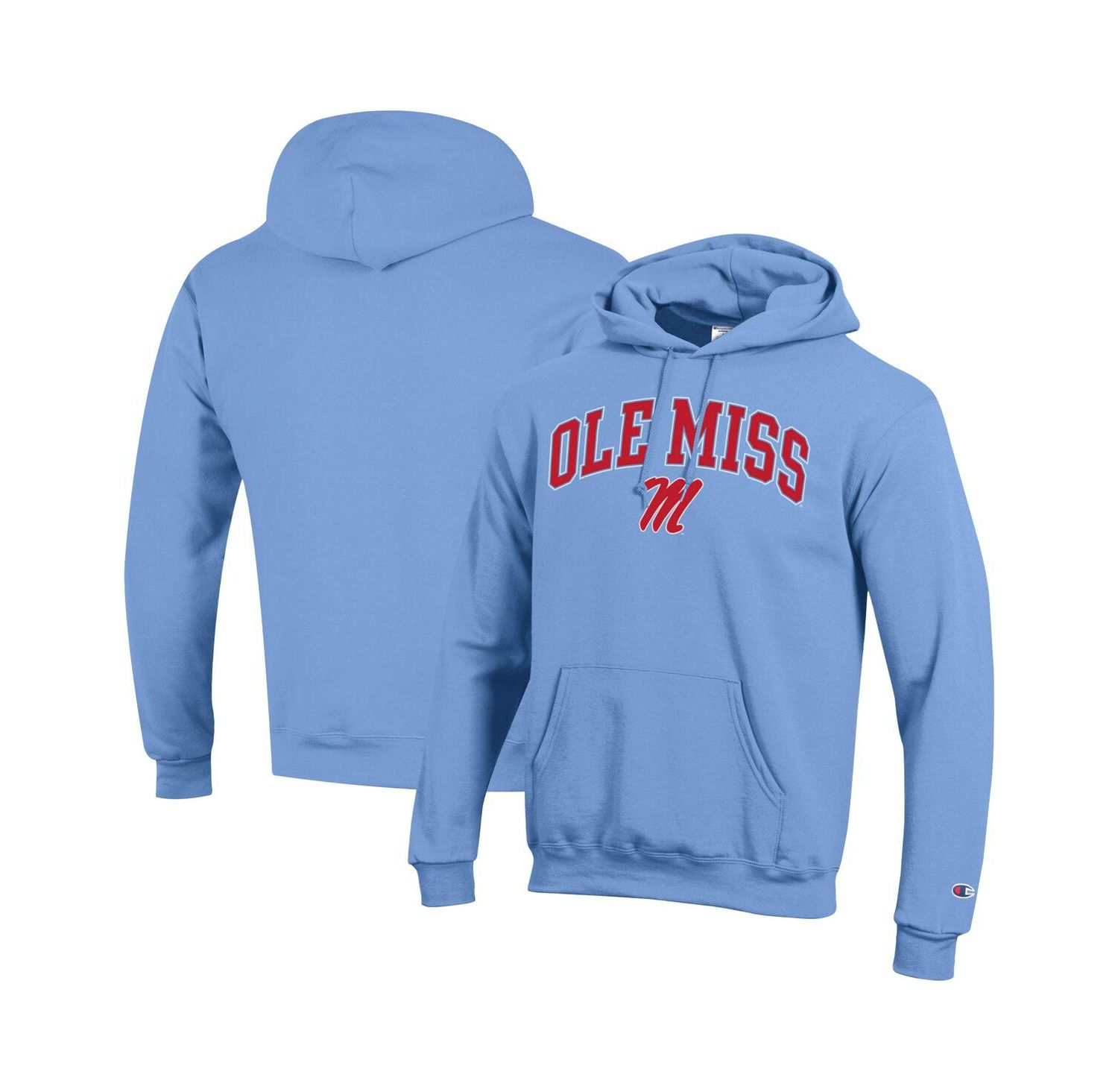 Men's Light Blue Ole Miss Rebels Arched Logo Fleece Pullover Hoodie