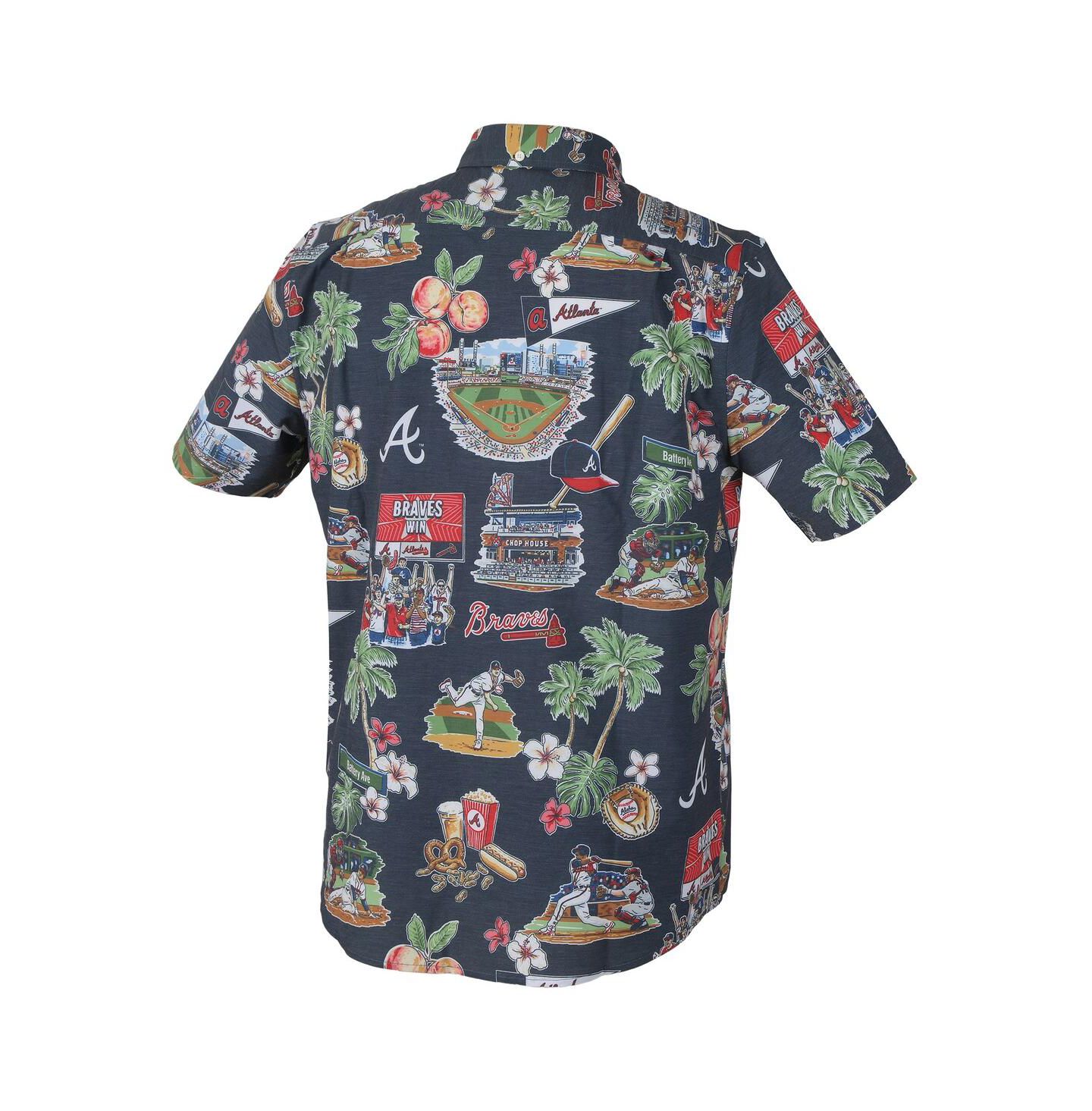 Мужской топ Reyn Spooner Navy Atlanta Braves Scenic Tri-Blend Performance Button-Up — фото 3