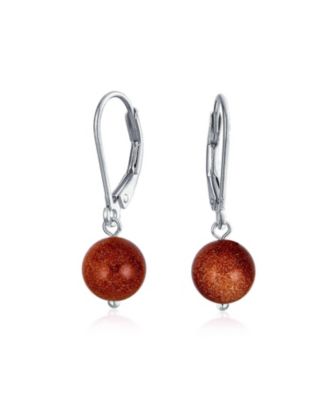 Simple Natural Stone 8MM Ball Drop Earrings Sterling Silver Leverback