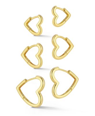 Plated Triple Heart Hoop Earrings, 3 Pair Set
