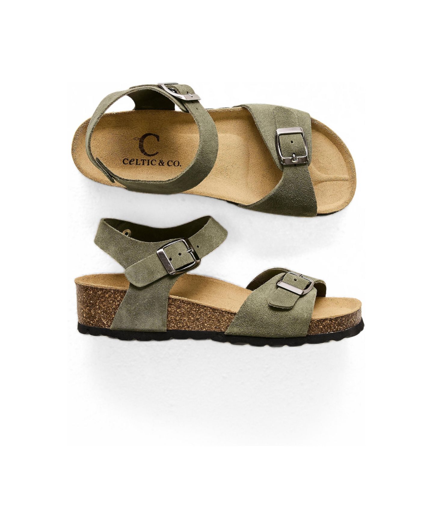 Женские сандалии Celtic & Co. Low Wedge Dbl Buckle Sandal, цвет: Оливковый — фото 1