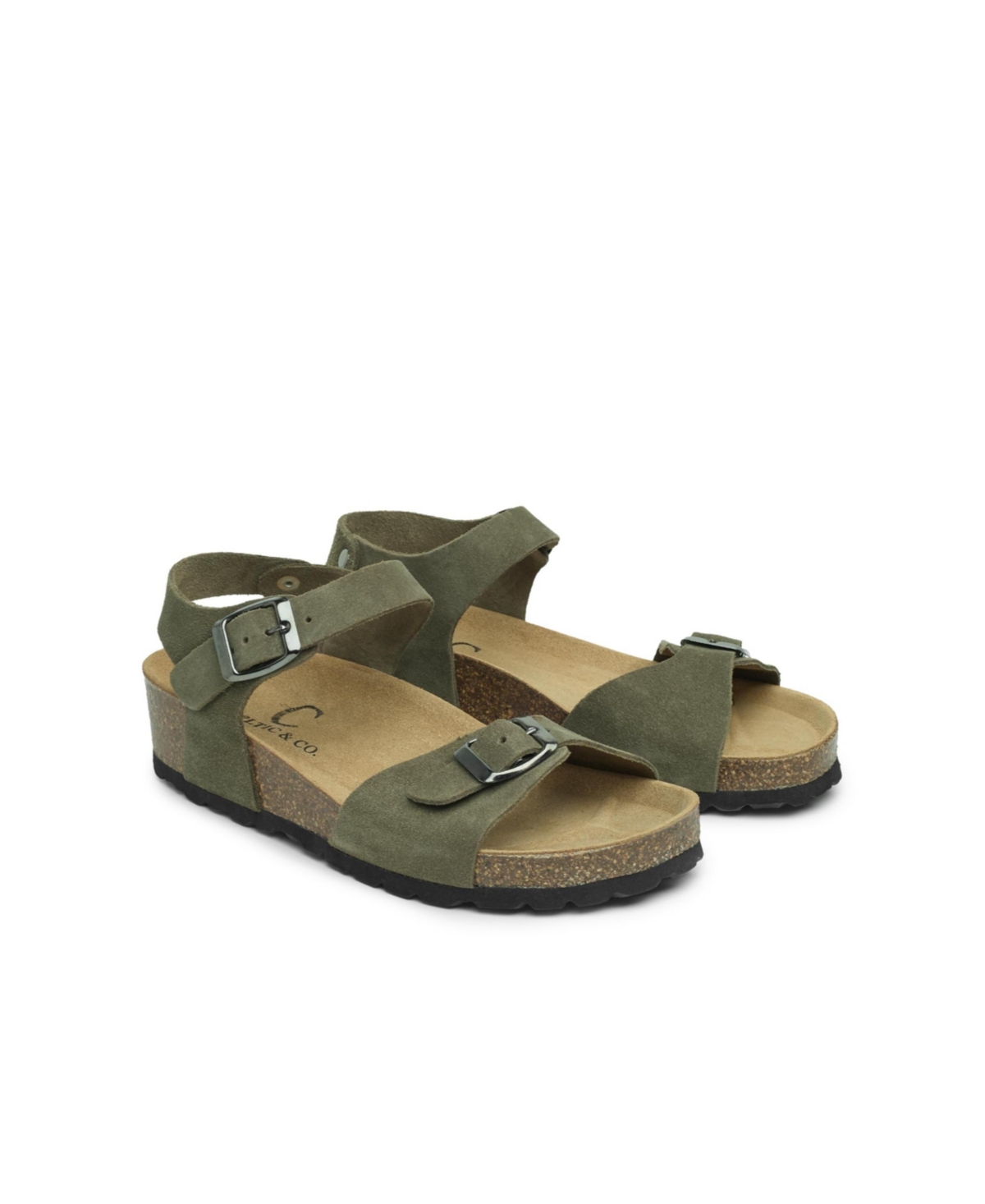 Low Wedge Double Buckle Sandal - Olive