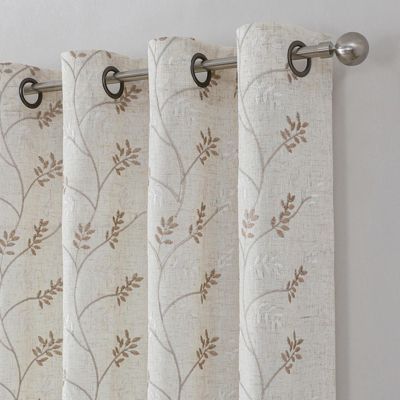 1 Piece Vanessa Floral Embroidered Linen Blend Semi Sheer Grommet Window Curtain Panel