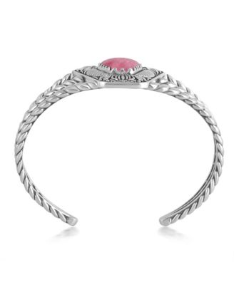 Sterling Silver Rhodonite Trapezoid Cuff Bracelet, Size Small