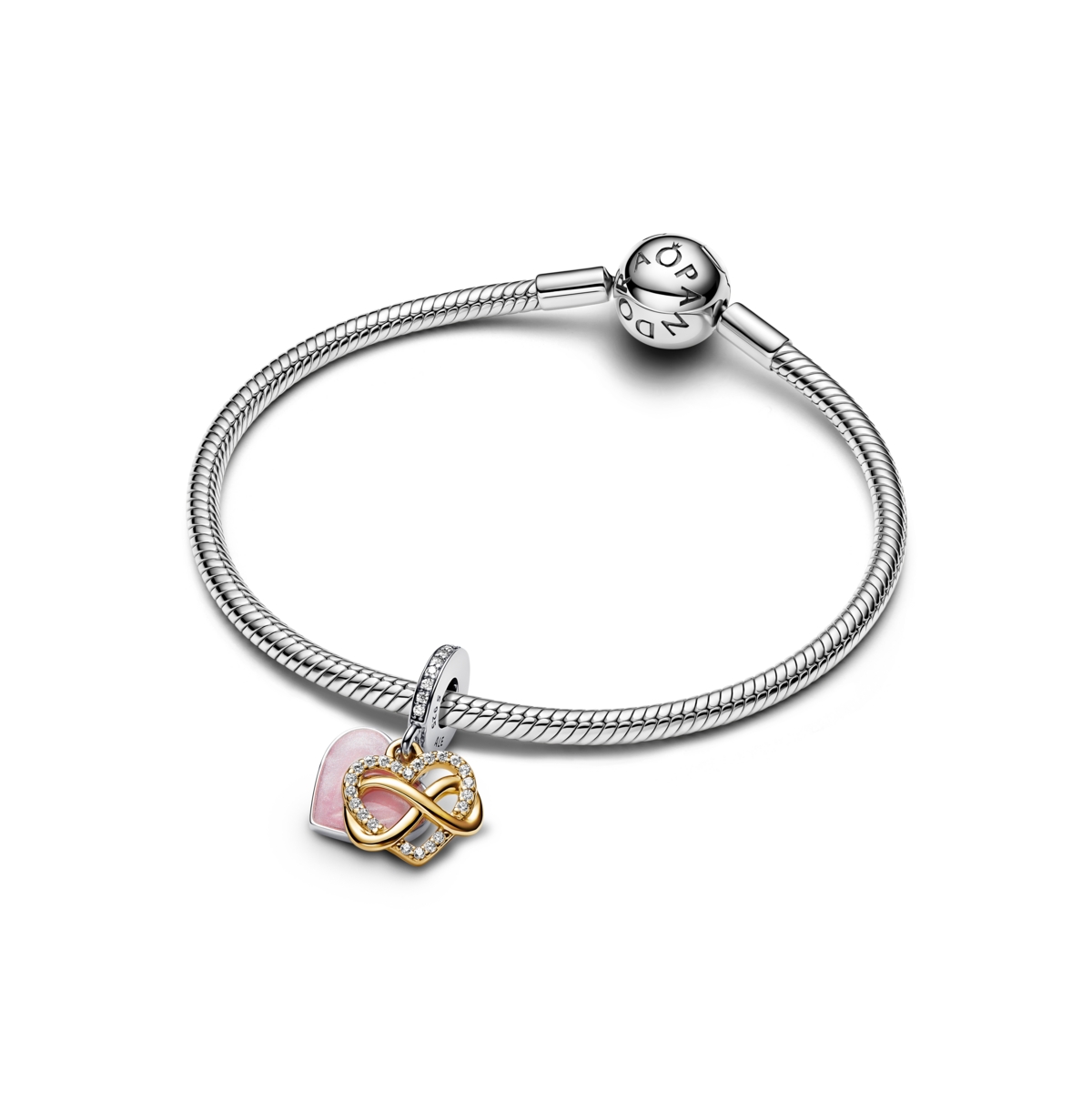 Pandora Two-tone Sparkling Infinity Heart Dangle Charms In Two-tone