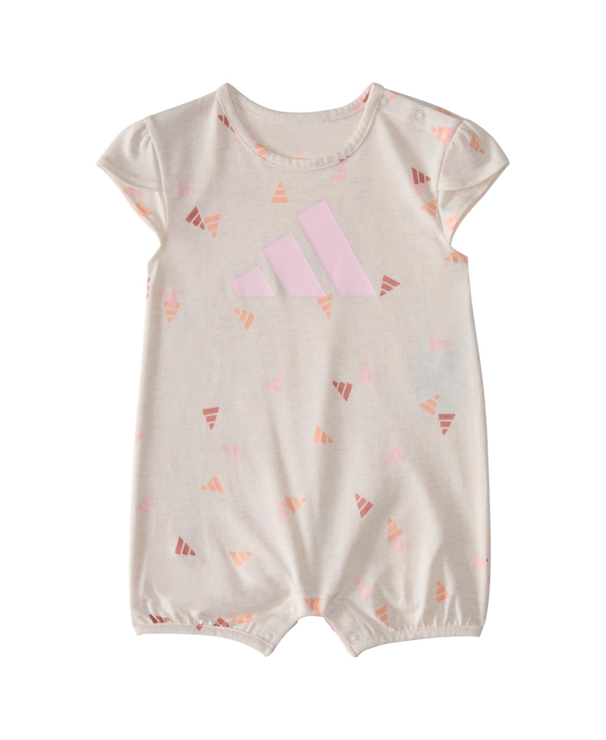 Adidas Originals Baby Girls Short Sleeve Printed Heather Shortie Romper In Oatmeal Heather