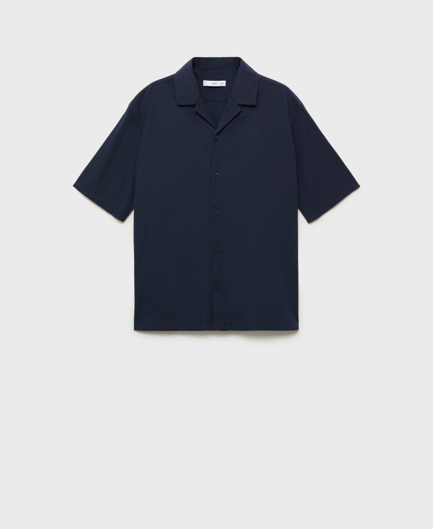 Мужская рубашка Mango Textured Bowling Collar, цвет: Тёмный тёмно-синий — фото 6