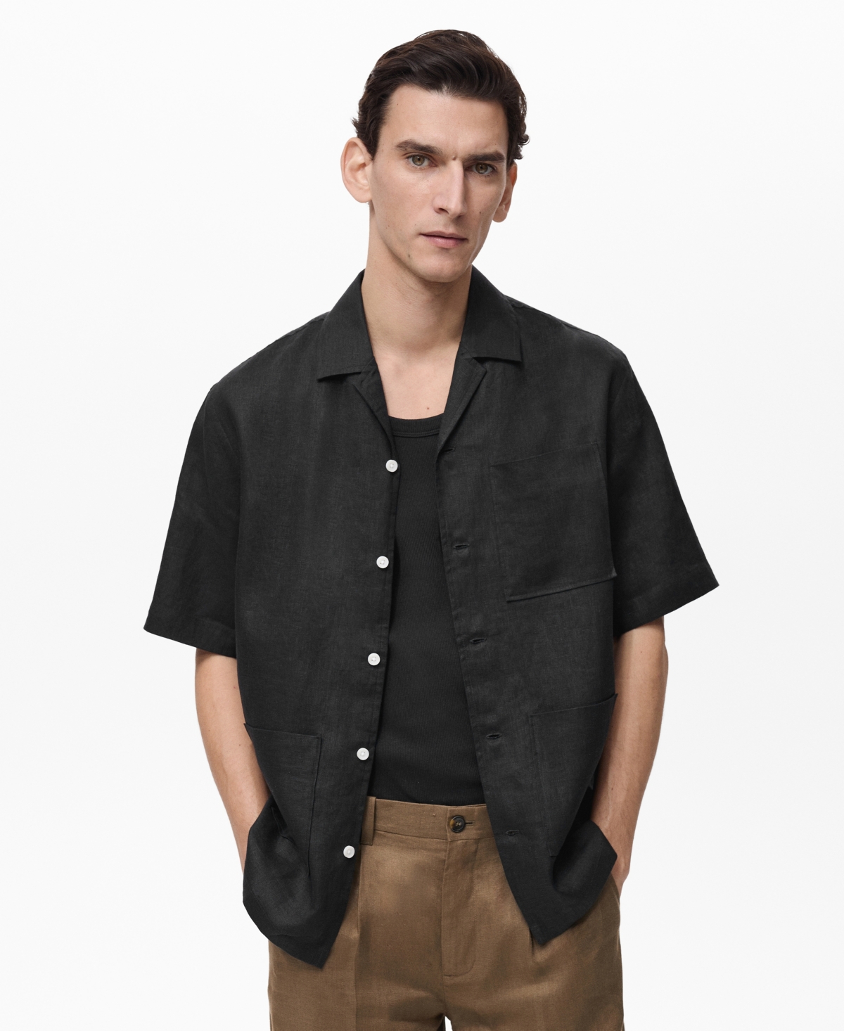 Men's Linen Short Sleeve Shirt - Black
