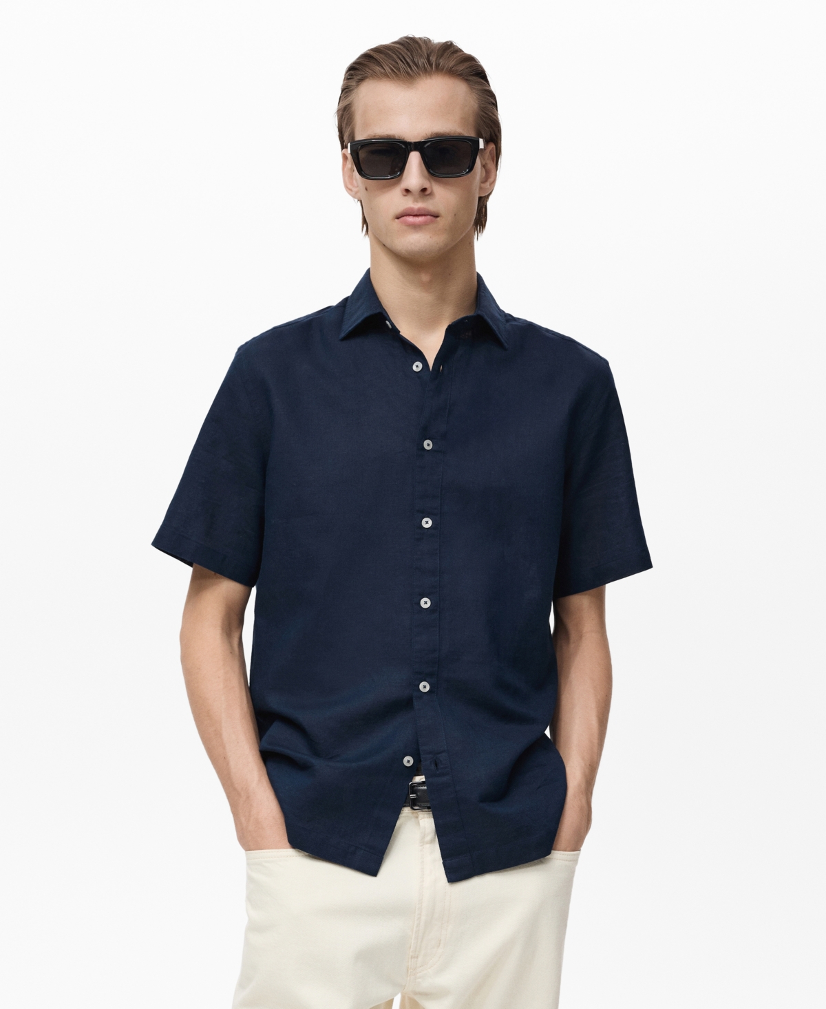 Mango Regular Fit Linen Blend Button-up Shirt