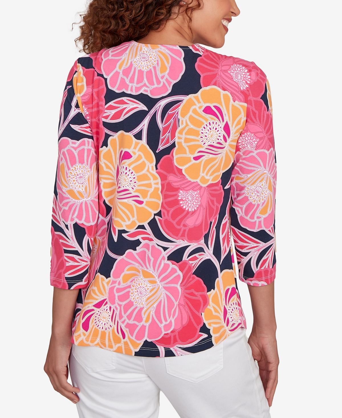 Ruby Rd. Petite Bold Poppies Envelope Neck Top In Multi