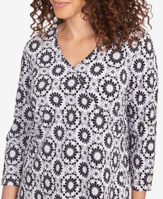 Petite Medallion Tile Floral Faux Surplice Top