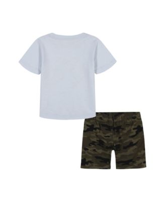 Toddler and Little Boys 2-Piece Slub Jersey Graphic T-Shirt and Camo Twill Cargo Shorts Set