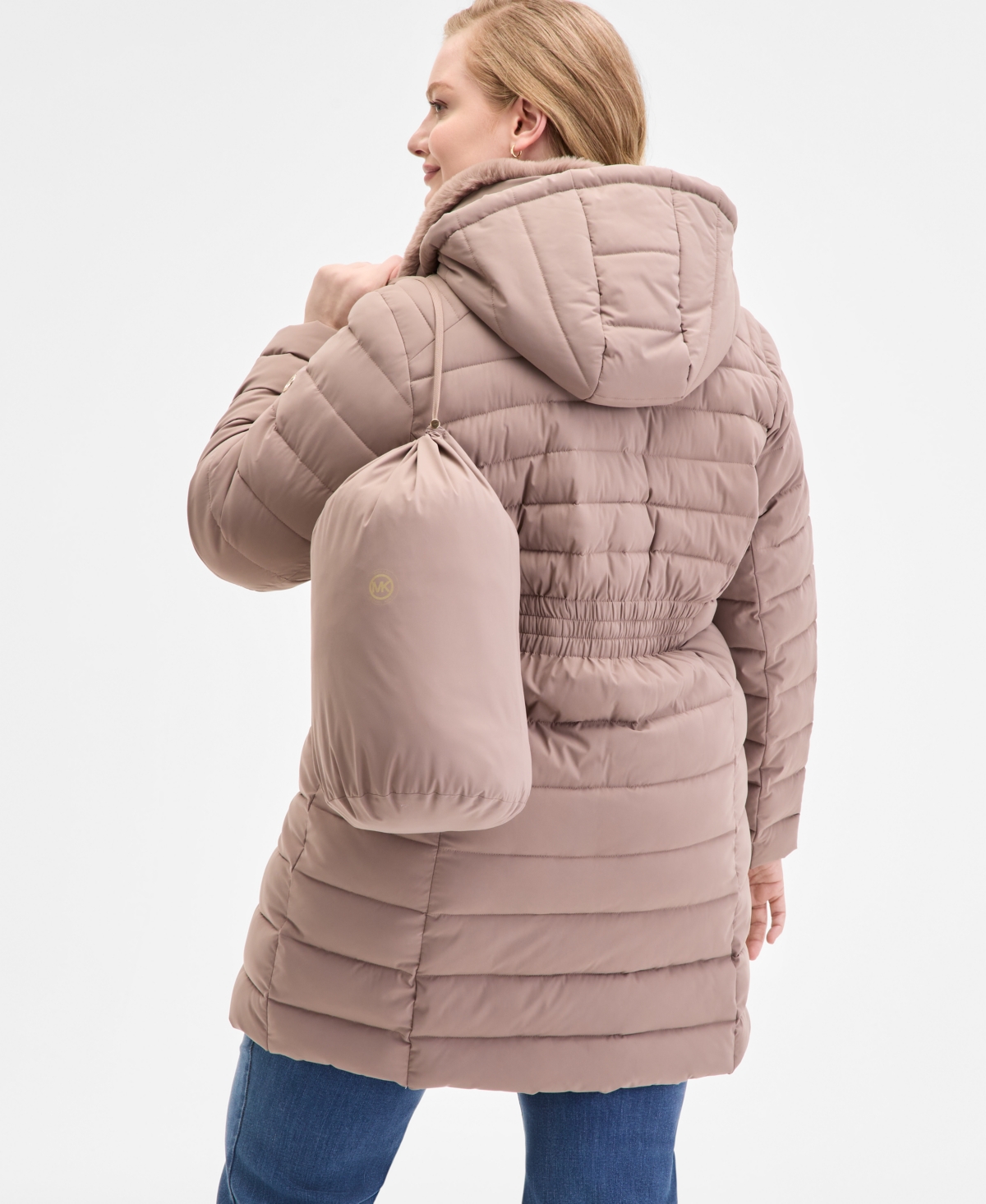 Michael Kors Michael  Plus Size Faux-fur-trim Hooded Puffer Coat In Pink