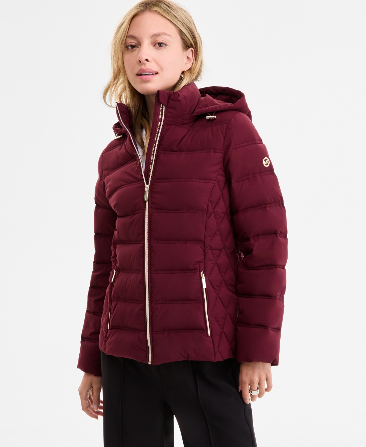 Michael Kors Michael  Women's Hooded Packable Puffer Coat, Exclusively At Macy's In Burgundy