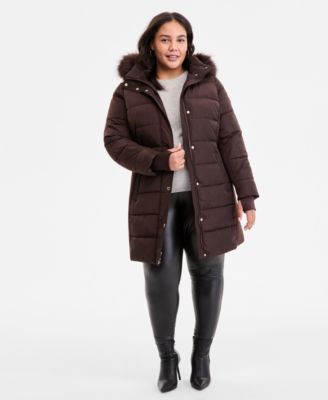 Plus Size Faux-Fur-Trim Hooded Puffer Coat, Exclusively at Macy's