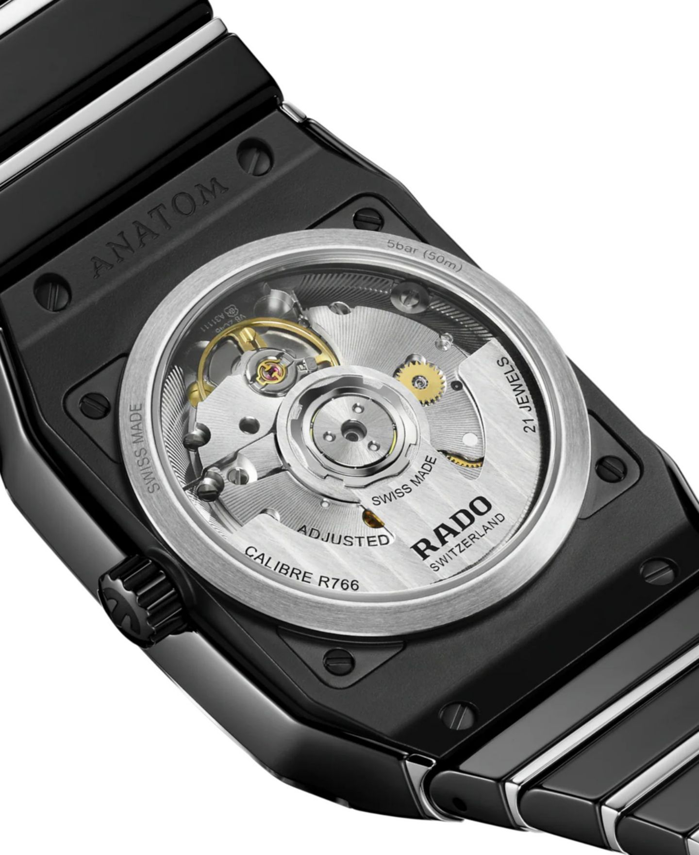Женские часы Rado Swiss Automatic Anatom Stainless Steel & Black Ceramic Bracelet Watch 33mm — фото 4