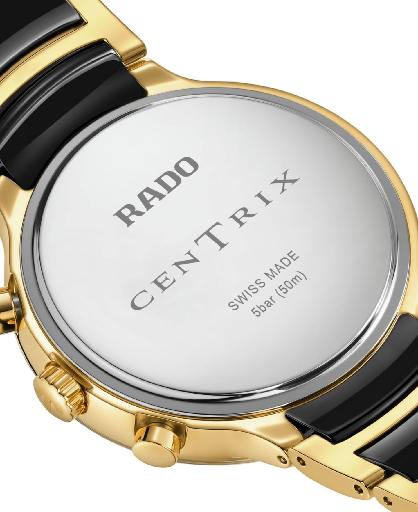 Часы Rado Unisex Swiss Chronograph Centrix Black Ceramic & Gold PVD Stainless Steel Bracelet Watch 41mm — фото 4
