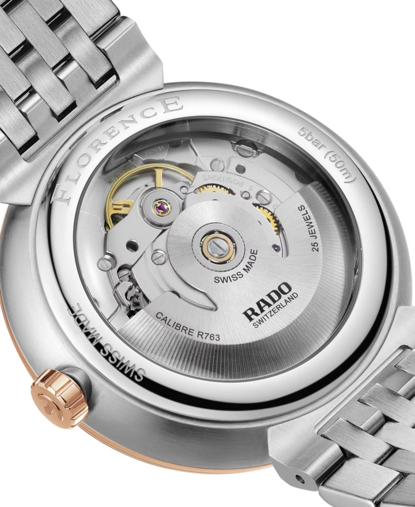 Швейцарские автоматические часы Rado Florence унисекс, двухцветный стальной браслет, 39 мм — фото 4