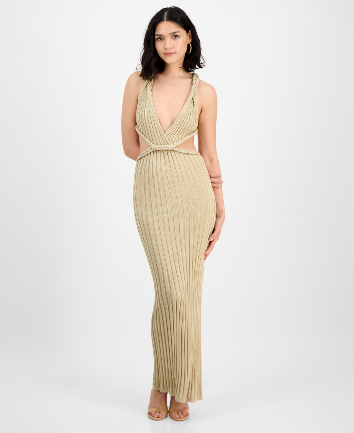 Women's Surplice Sleeveless Ribbed Knit Dress - Jet Black A996