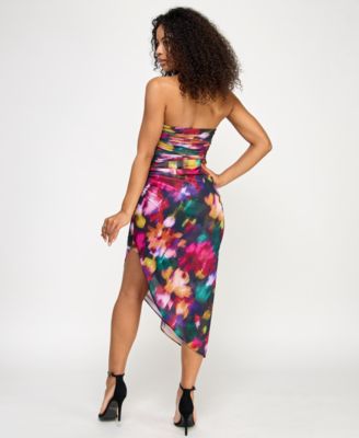 Juniors' Printed Strapless Midi Dress