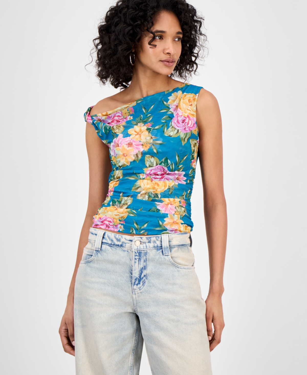 Guess Women's Mirin Floral-print Off-the-shoulder Top