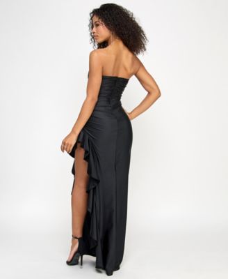 Juniors' Ruffled Strapless Evening Gown