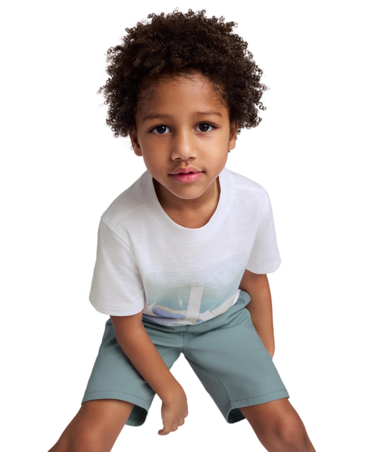 CALVIN KLEIN TODDLER AND LITTLE BOYS SCENIC LOGO SHORT SLEEVE TEE AND TWILL SHORTS, 2-PIECE SET 