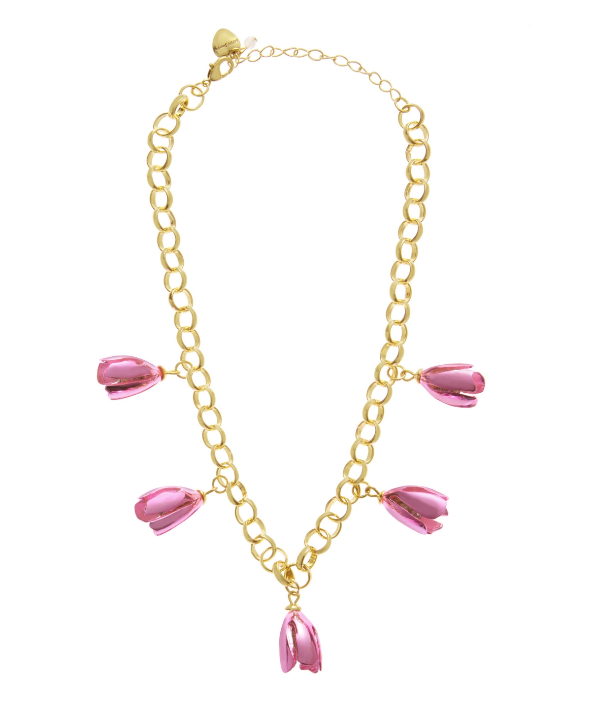 Faux Stone Garden Glam Statement Tulip Bib Necklace - Pink, Gold