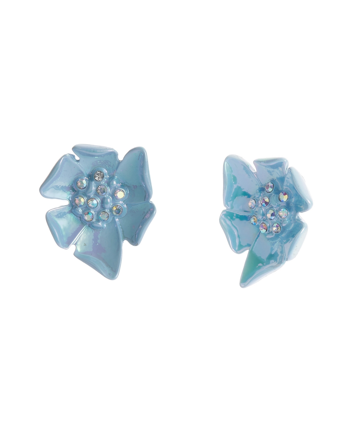 Faux Stone Garden Glam Flower Stud Earrings - Light Blue, Gold