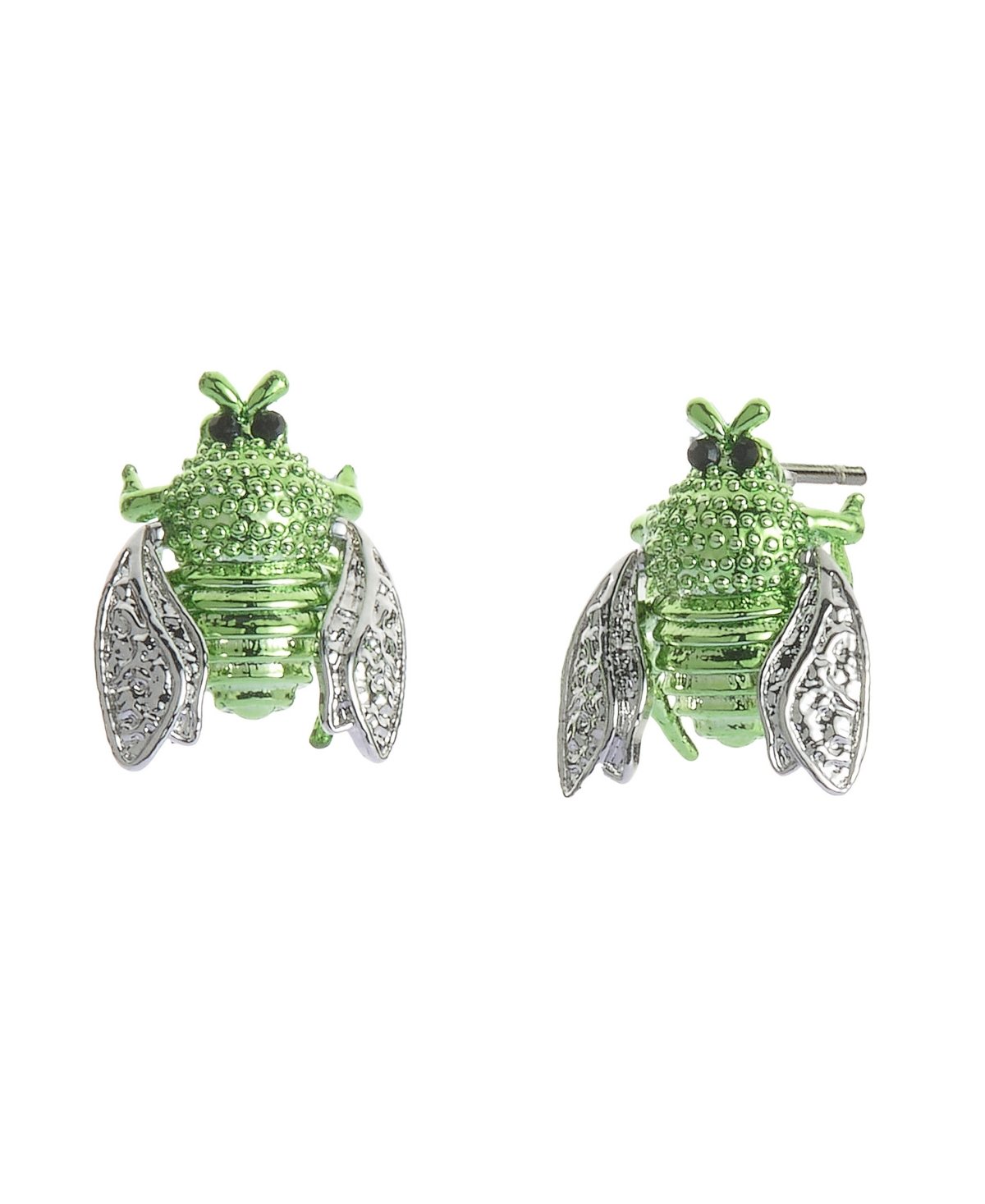 Faux Stone Garden Glam Beetle Stud Earrings - Green, Gold