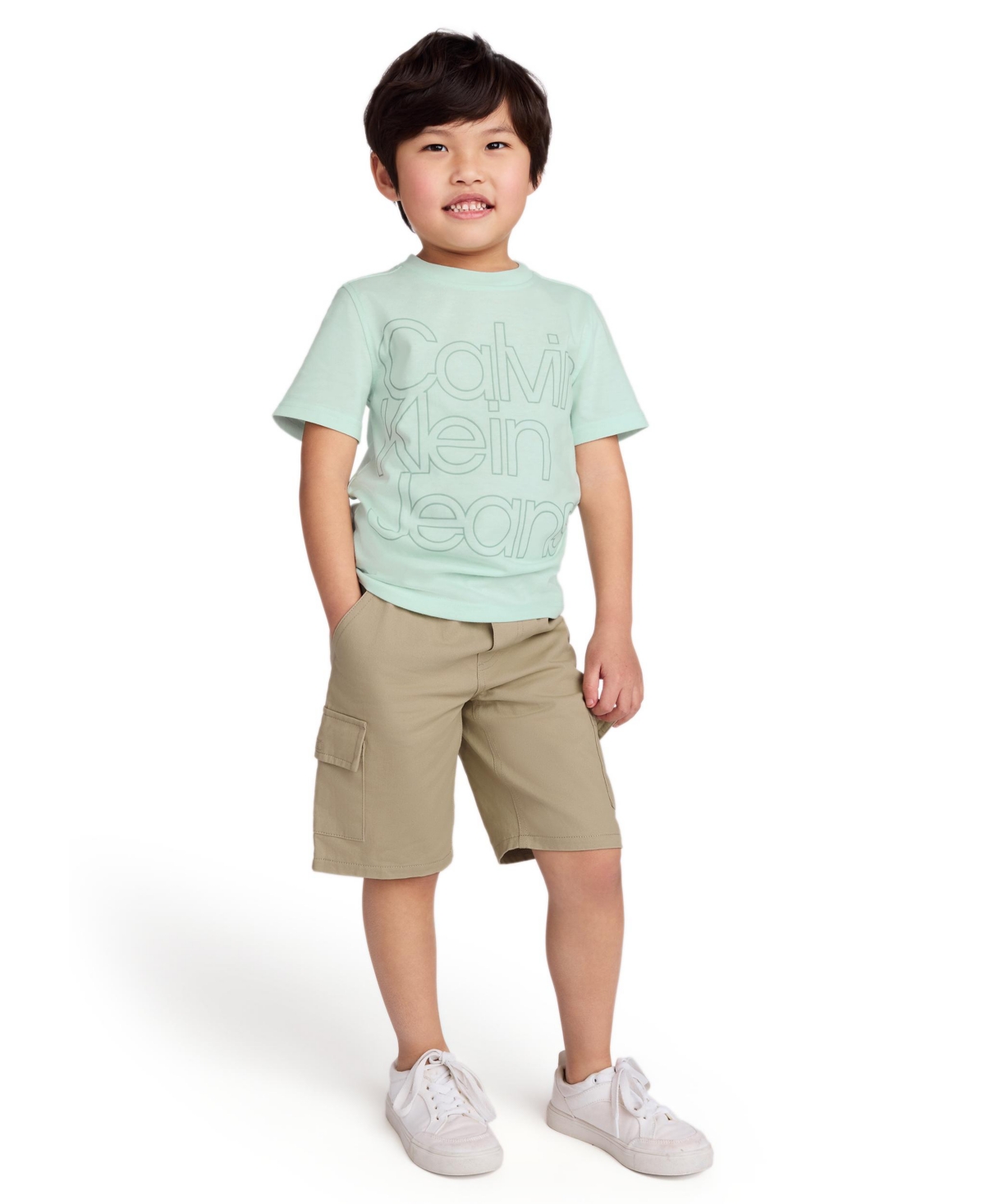 Shop Calvin Klein Toddler And Little Boys Tonal Logo Short Sleeve Tee And Twill Cargo Shorts, 2-piece Set
