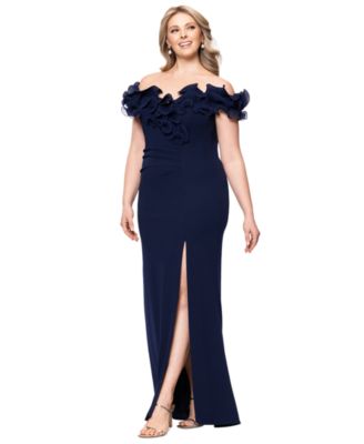 Plus Size Ruffled Side-Slit Evening Gown