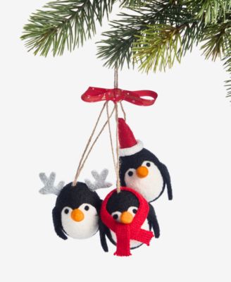 Holiday Lane - Tiny Tidings Wool Three Penguins  Ornament