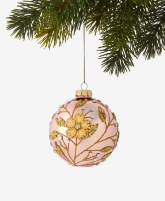 Holiday Lane - Berry Tones Pink and Gold Floral Ball Ornament