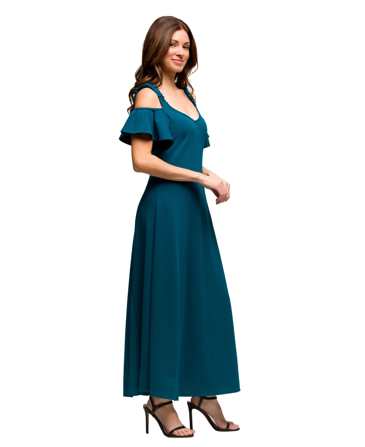Shop 24seven Comfort Apparel Women's Cold Sholder Ruffle Sleeve A Line Maxi Dress