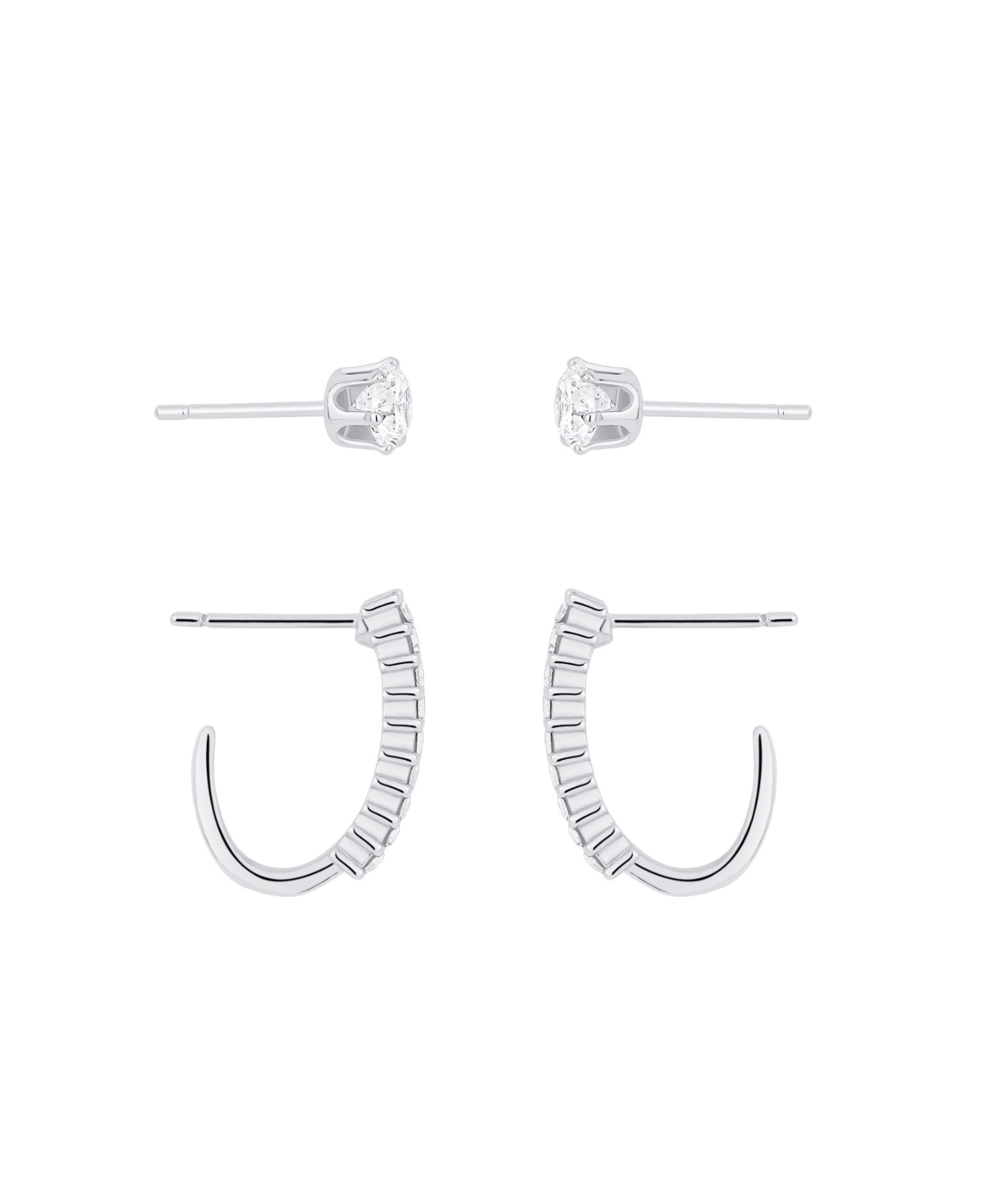 And Now This Crystal Duo Stud And Baguette Hoop Earring Set In Silver