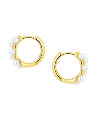 Simulated Cultivated Pearl Hinged Hoop Earrings