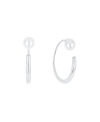 Simulated Cultivated Pearl Front Back Hoop Earrings