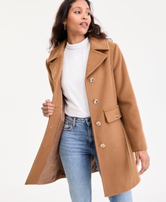 Petite Collared Button-Front Coat, Exclusively at Macy's