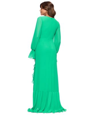 Женское шифоновое платье XSCAPE с V-образным вырезом и рюшами и разрезом спереди