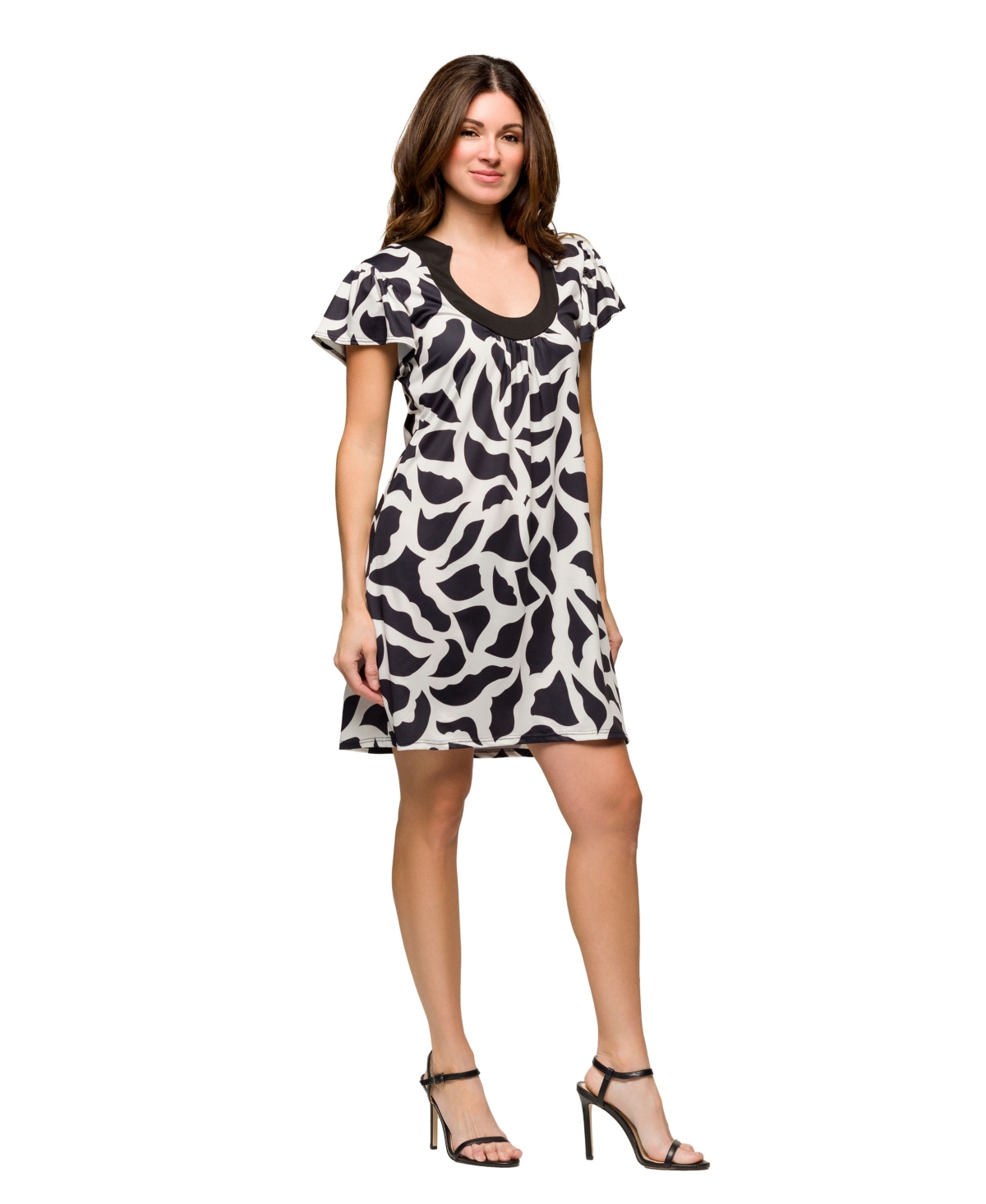 24seven Comfort Apparel Maternity Black And White Short Sleeve Scoop Neck Mini Dress