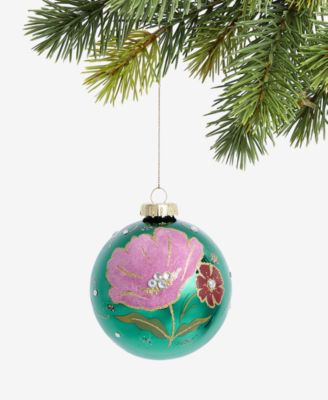Holiday Lane - Enchanted Forest Glass Floral Ball Ornament