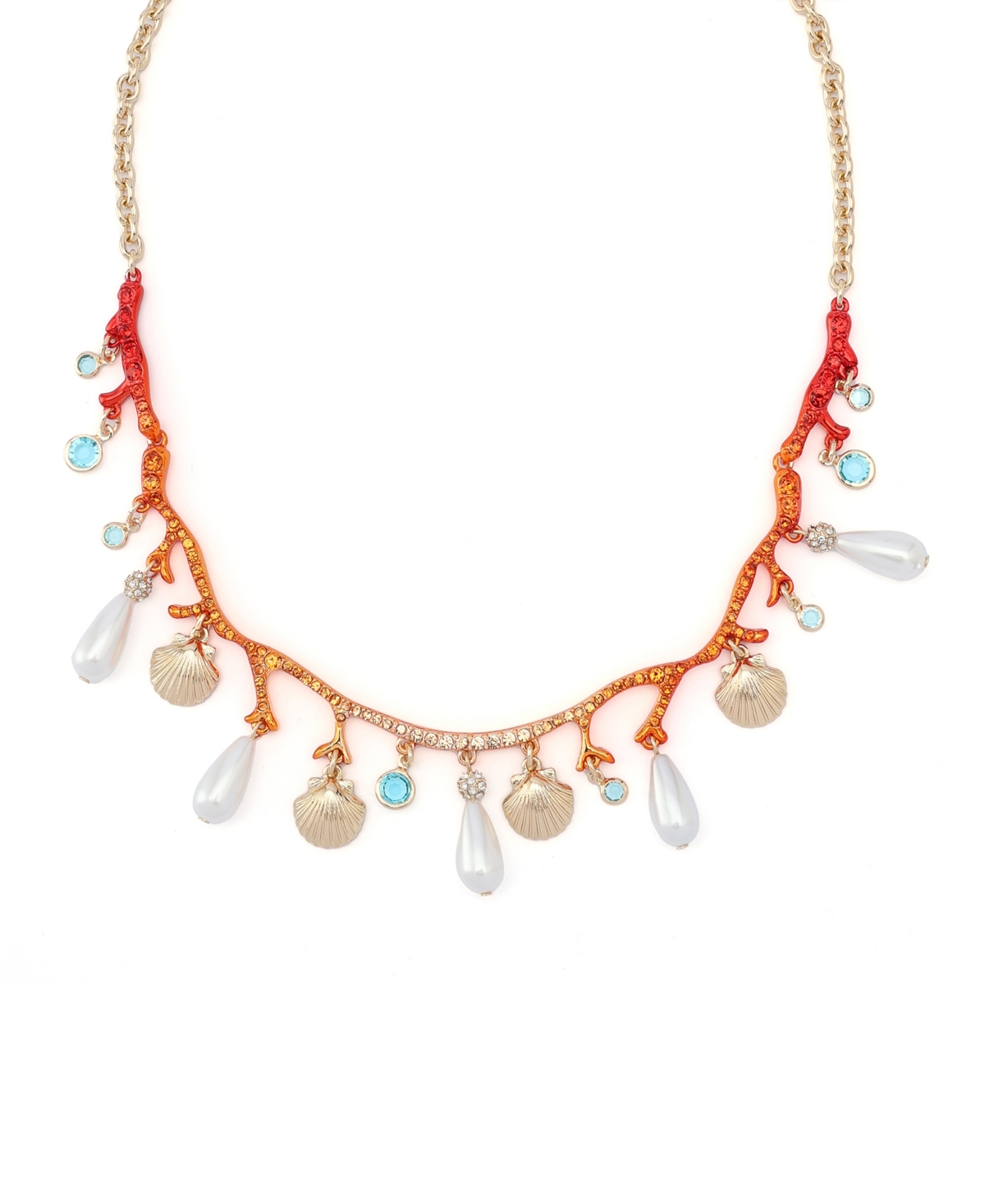 Betsey Johnson Mermaid Jewels Seashell Cultivated Pearl Coral Bib Necklace In Multi,gold