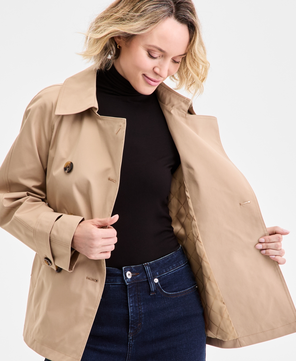 Michael Kors Michael  Women's Short Double-breasted Trench Coat In Brown