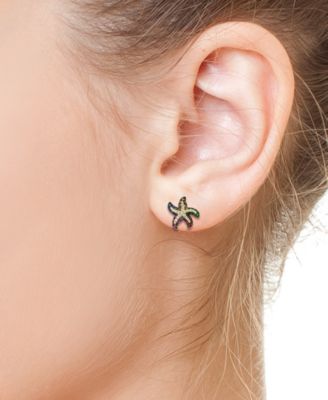 EFFY&reg; Multi-Sapphire (5/8 ct. t.w.), Green Garnet (1/6 ct. t.w.), & Diamond( 1/6 ct. t.w.) Starfish Stud Earrings in 14k Gold